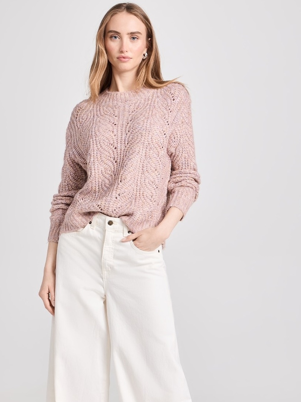 Z Supply cable knit sweater multicolor rose blush pink